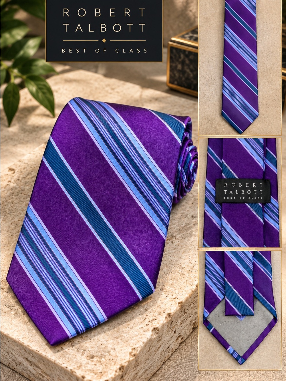 Robert Talbott Best of Class Men’s Necktie Purple Blue Striped Designer Tie